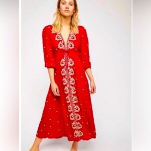 Free People Red Embroidered Dress